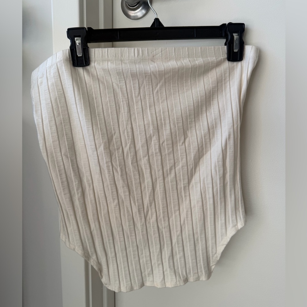 Reformation Cream Ribbed Strapless Bodysuit